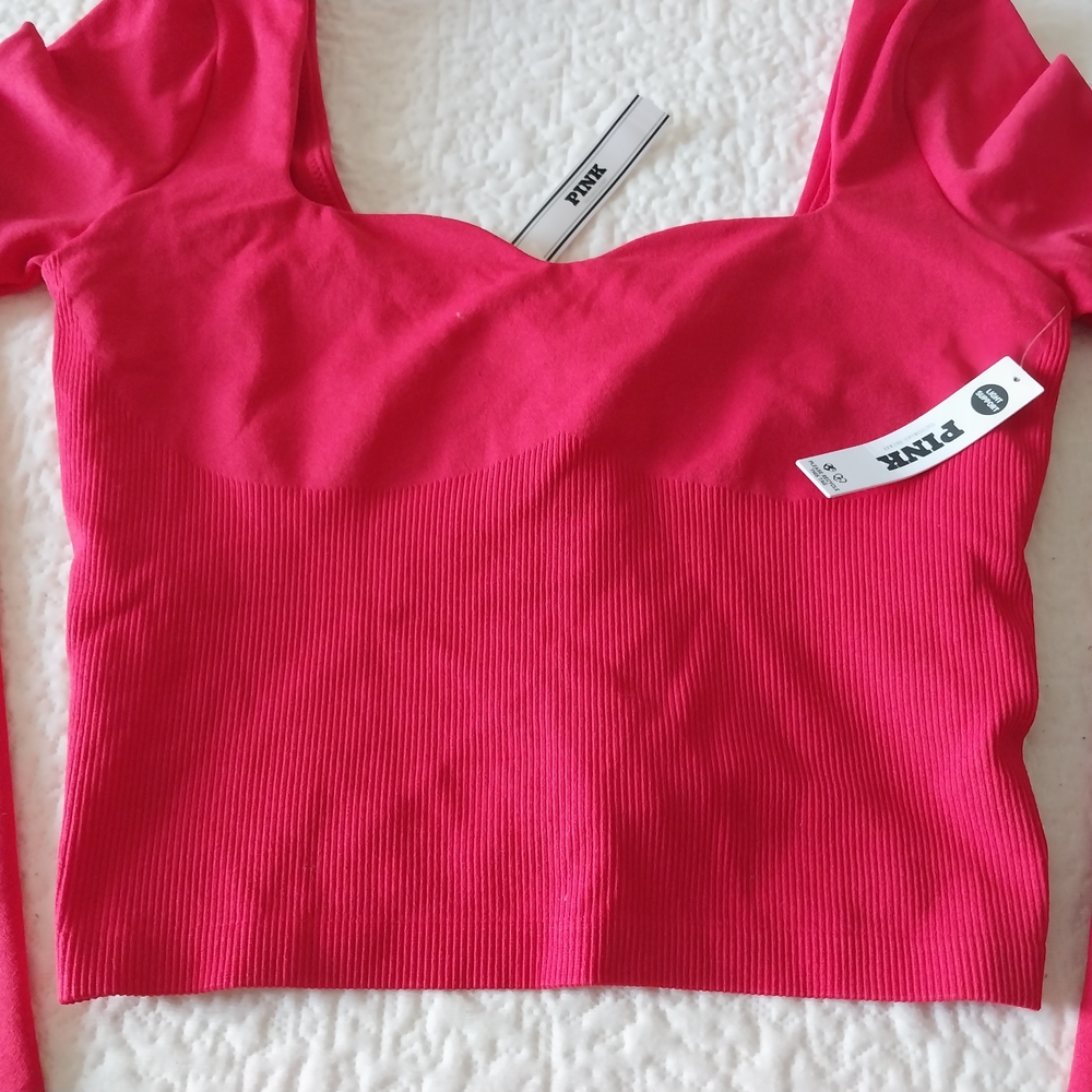 PINK Victoria's Secret Red Long-Sleeve Square-Neck Crop Top - Picture 2 of 5